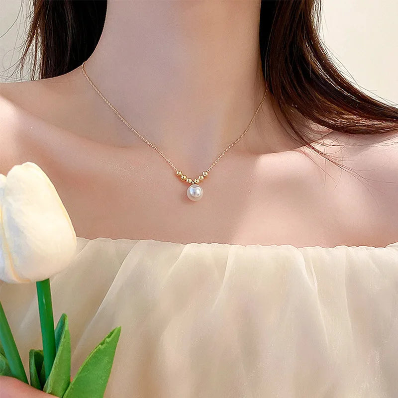 French Short Clavicle Chain New Flower Fairy Light Luxury Minority Design Temperament Pearl Tassel NecklaceTrendy Girl Gifts