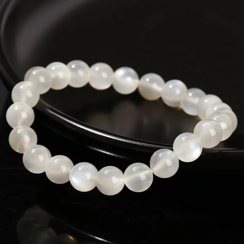 JD Natural Stone White Moonstone Beaded Bracelet Women Fashion Shiny Prayer Yoga Mala Prayer Balance Bangles Girlfriend Gifts