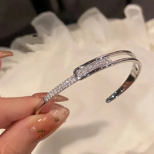 Silver Color Micro Zircon Open Bangle for Women 2023 Korean Simple Design Hollow Versatile Bracelet Wedding Jewelry Party Gifts