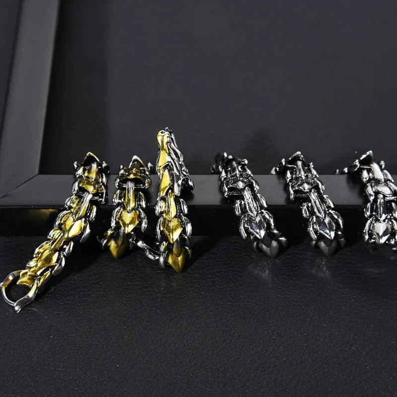 Personality Hip Hop Dragon Head Dragon Scale Bracelet Retro Exaggerated Men's Stainless Steel Bracelet Jewelry Accessories Gifts