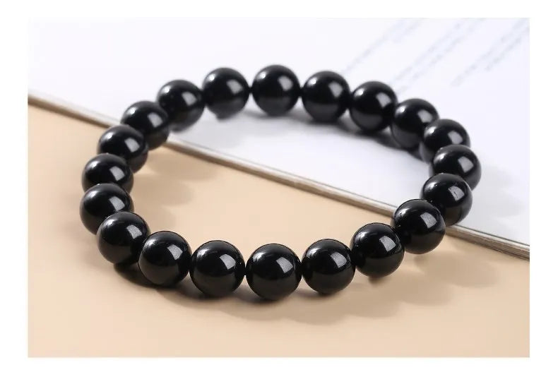 JD Natural Stone 7A Black Tourmaline Bead Bracelets Women Healing Crystals Chakra Yoga Meditation Jewelry Schorl Strand Bangles