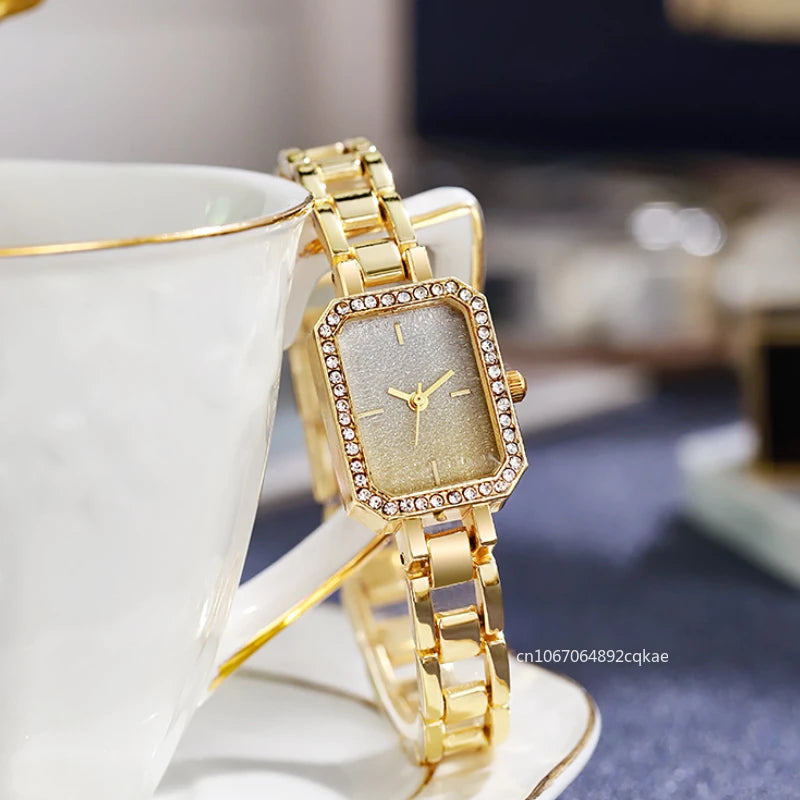 Luxury Ladies Brand Watches Fashion Dresses Square Crystal Minimalist Design Women Quartz Watch Stainless Steel Skeleton Clock