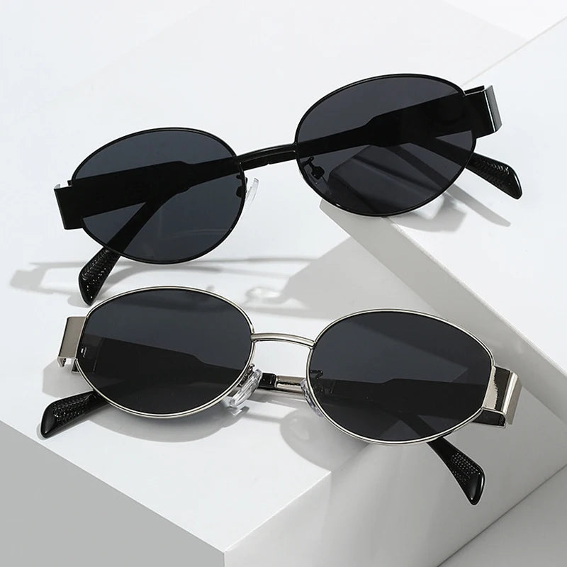 Oval Sunglasses 2024 New High Quality Men Woman Small Round Metal Fashion Sunglasses Womens Vintage Gucci Sun Glasses gafas