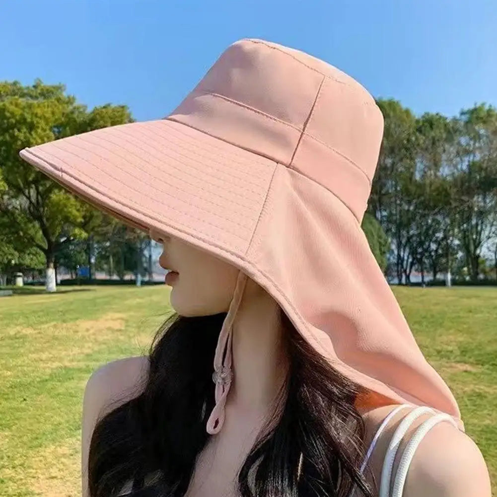 Summer Hats for Women Outdoor UV Anti Neck Protection Sun Visors for Lady Fishing Hiking Wide Brim Shawl Sunscreen Ponytail Cap