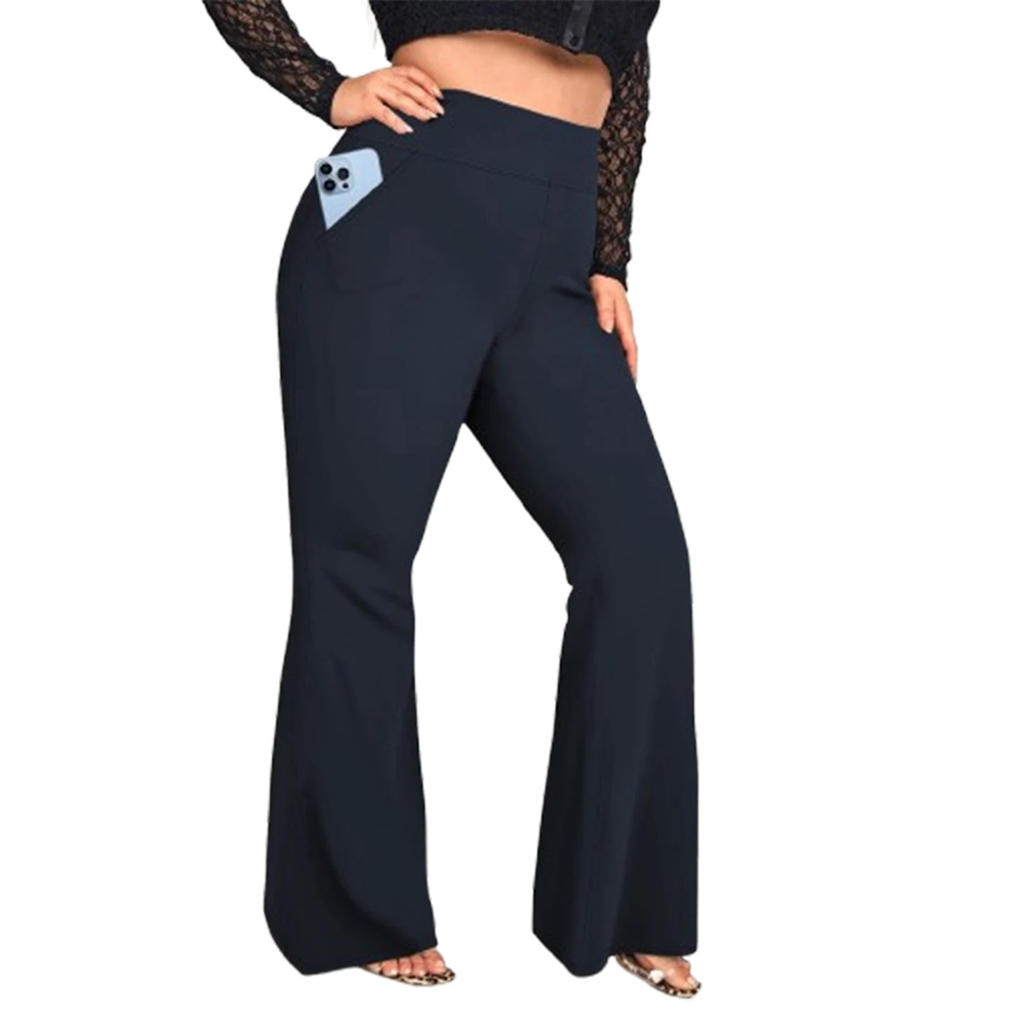 Women Plus Size High Waist Wide Leg Palazzo Pants Solid Color Elastic Waist Flare Trousers Yoga Sweatpants for Spring Fall