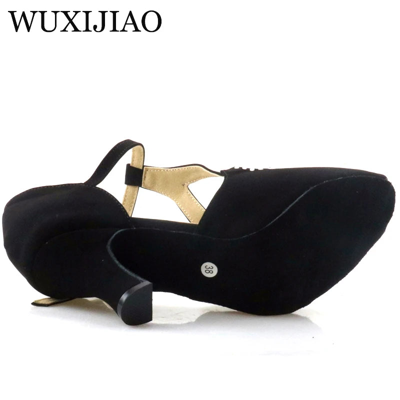 WUXIJIAO Suede Style Ballroom Dance Shoes Women with Black Party ladieslatin dance shoes black Women Latin Dance Shoes