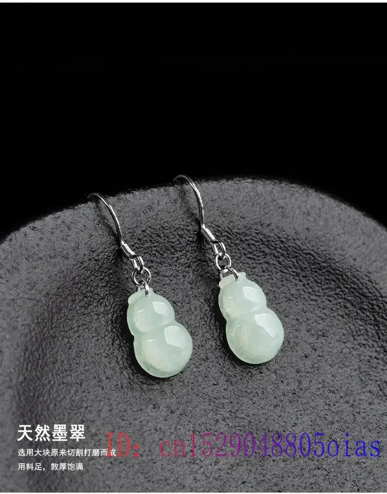 Burmese Jade Gourd Earrings White Real Jewelry Certificate Luxury Women Gemstone Amulets 925 Silver Charm Amulet Natural