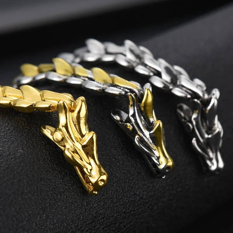 Personality Hip Hop Dragon Head Dragon Scale Bracelet Retro Exaggerated Men's Stainless Steel Bracelet Jewelry Accessories Gifts