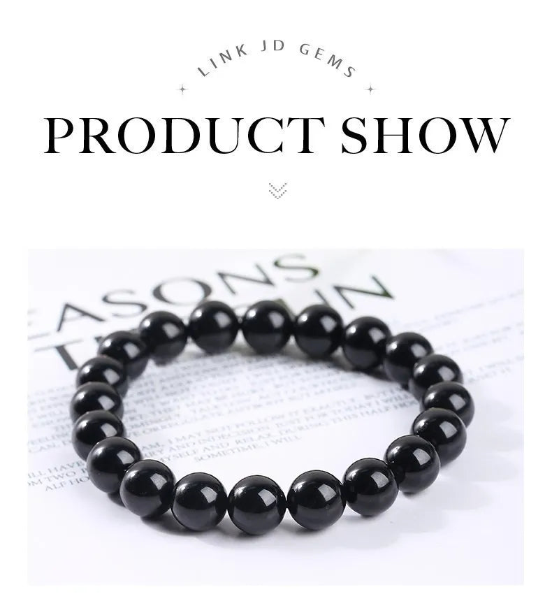 JD Natural Stone 7A Black Tourmaline Bead Bracelets Women Healing Crystals Chakra Yoga Meditation Jewelry Schorl Strand Bangles