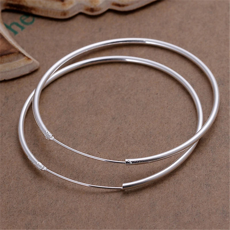 SAIYE 925 Sterling Silver Round Circle 50mm Hoop Earrings For Woman Wedding Engagement Party Fashion Charm Jewelry