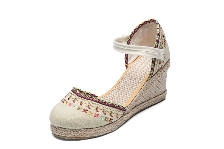 Old Beijing Cloth Shoes Spring Summer Wedge Ethnic Style Sandals