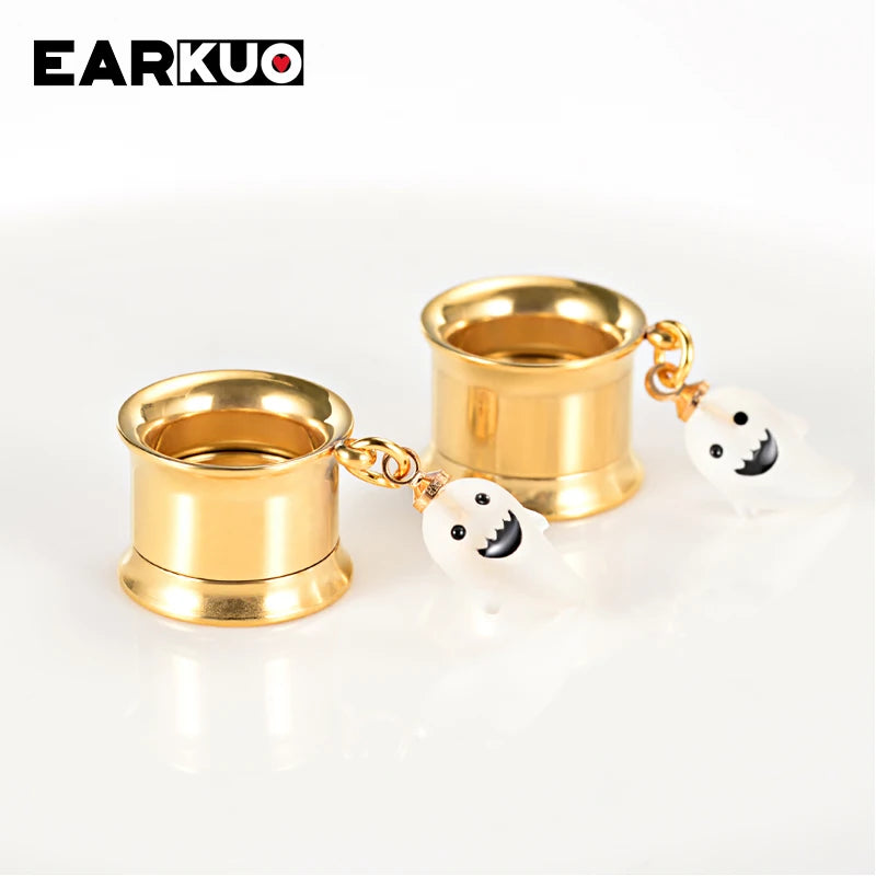 EARKUO Popular Stainless Steel Square Bar Chains Dangle Ear Plugs Piercing Gauges Tunnels Body Jewelry Earring Stretchers 2PCS