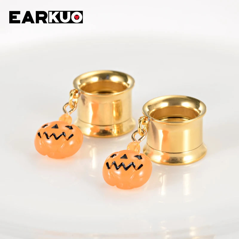 EARKUO Popular Stainless Steel Square Bar Chains Dangle Ear Plugs Piercing Gauges Tunnels Body Jewelry Earring Stretchers 2PCS