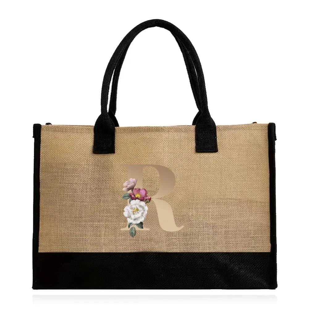 letter r canvas tote bag