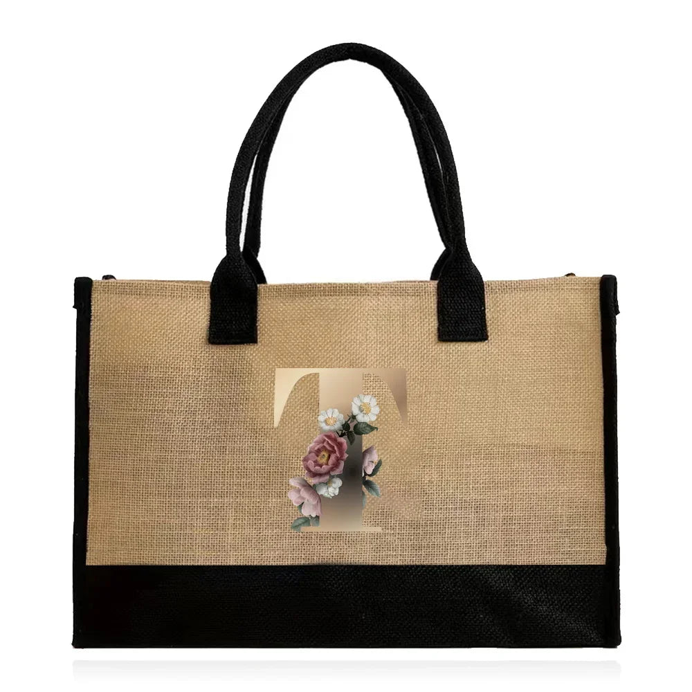 letter t canvas tote bag